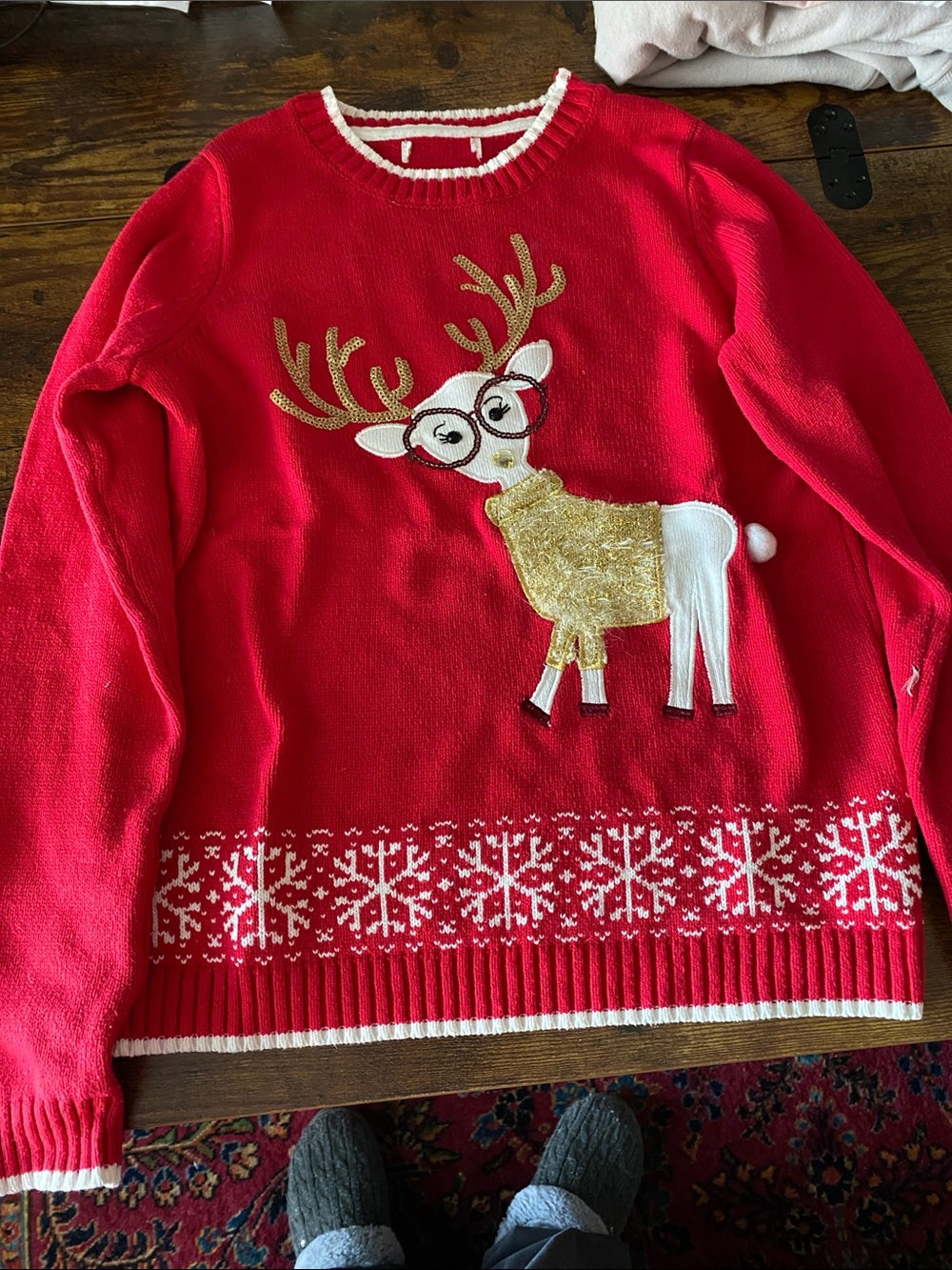 Red Holiday Reindeer Knit Sweater - Cozy Festive Pullover